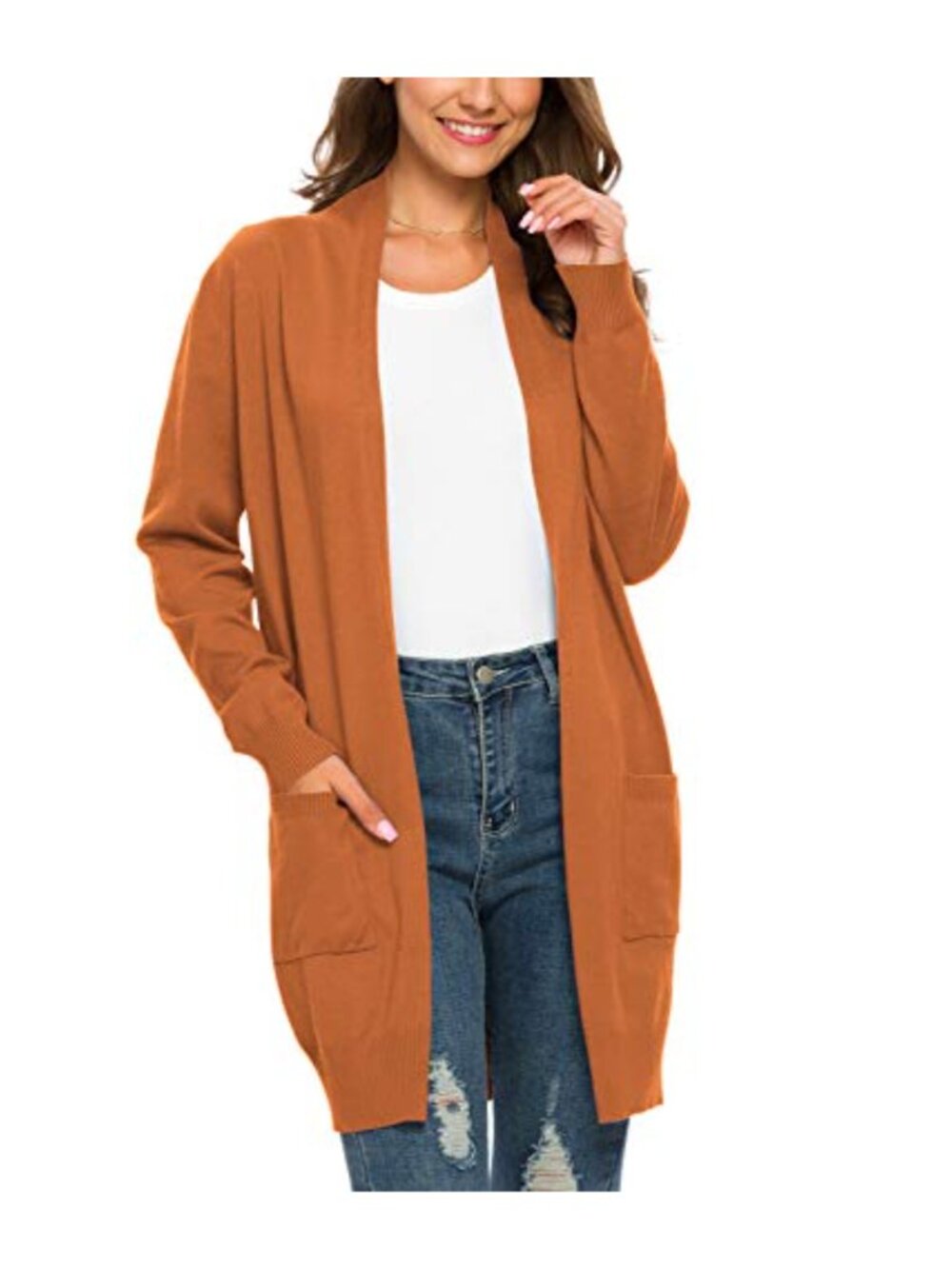 Women's Knit Cardigan Sweater with Pockets Long Sleeve Shawl Collar Open Front